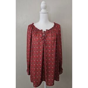 Max Studio Red Floral Long Sleeve Blouse